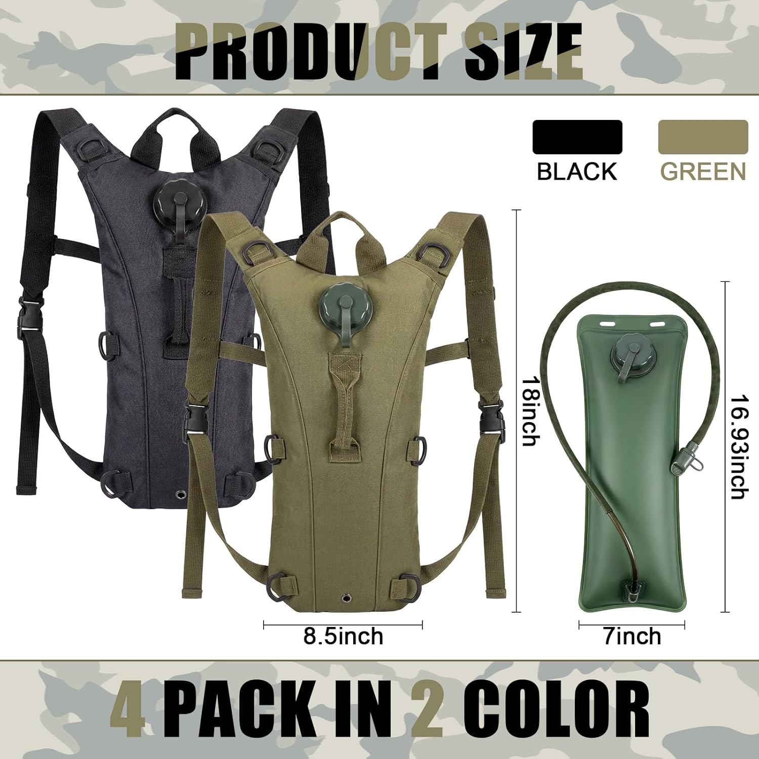 4 Pack Tactical Hydration Backpack with 3L Water Bladder Military Daypack Water Backpack Lightweight Hydration Back Pack for Running Cycling Climbing Hiking for Men Women