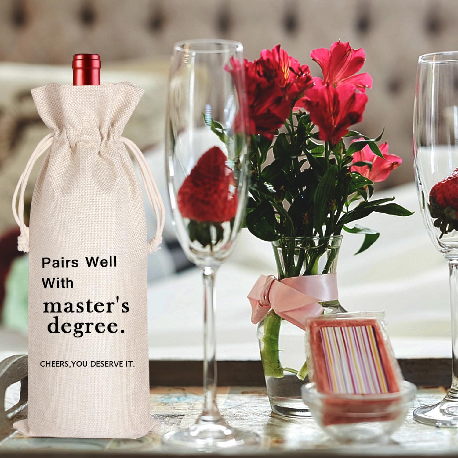 LANBAIHE Graduation Wine Bags Gift,Wine Bag For Master's Degree Gifts, Party Favors,Graduation Gift for Son Daughter Friend Sister Brother Girl Boy,Reusable Drawstring Bag image 5