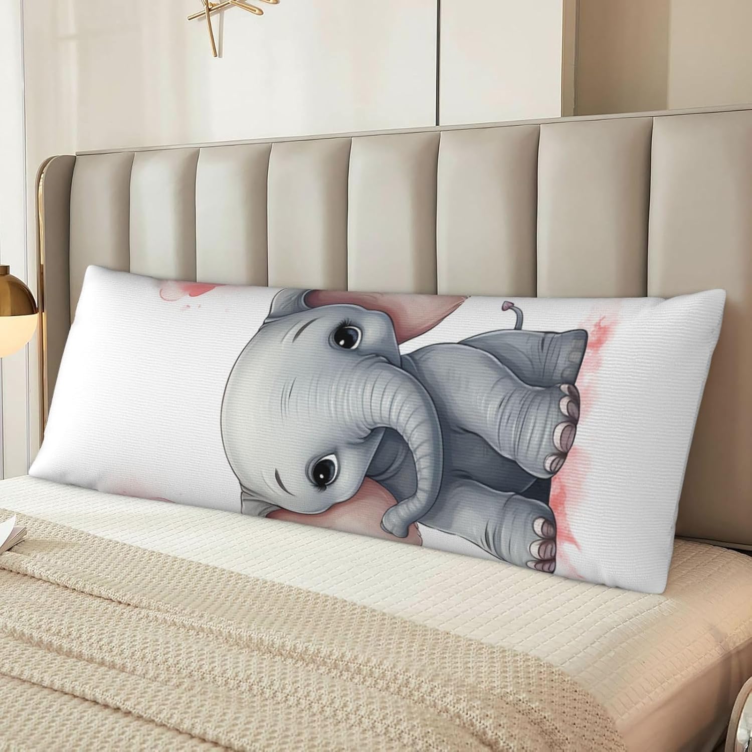 Cute Cartoon Elephant Hold Heart Body Pillow Cover Ultra Soft Body Pillowcase with Hidden Zipper Long Pillow Cover Breathable Pillow Case 20" x 60" Decorative Throw Pillow Cover for Bedroom Couch