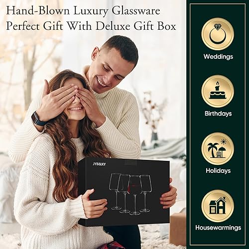 Miniatura 5 de Copas de vino tinto de 19 onzas sopladas a mano de cristal blanco cuadrado de alta calidad, juego de 4 copas de vino únicas grandes de tallo largo