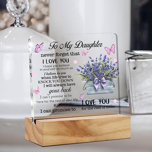 Miniatura 6 de Regalos inspiradores para hija con texto en inglés Never Forget That I Love You para decoración de escritorio de acrílico con soporte de madera,