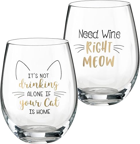 Miniatura 1 de Lillian Rose 2 copas de vino para amantes de los gatos con frases divertidas