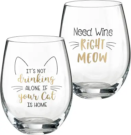 Lillian Rose 2 Cat Lover Wine Glasses with...