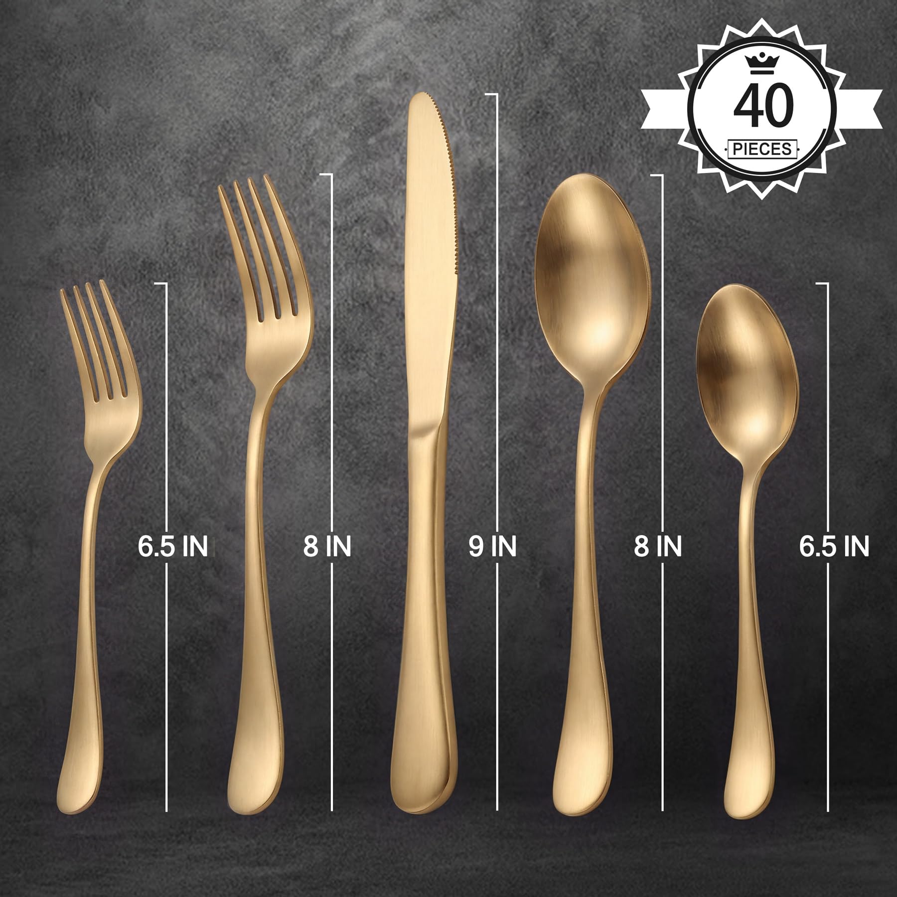 LIANYU Matte Gold Silverware Set for 8, 40 Piece Stainless Steel Flatware — Amazon image 2
