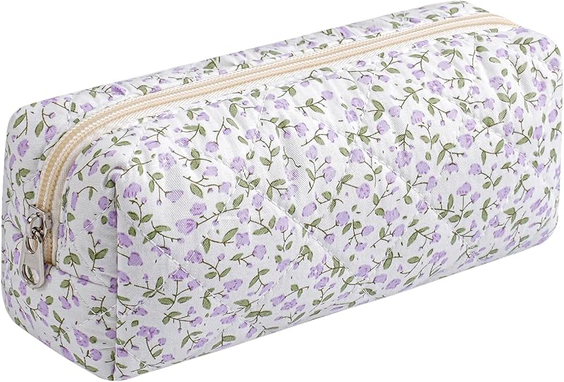 Necessaire para maquiagem HHQQWZ com estampa floral roxa, tecido matelassê e zíper