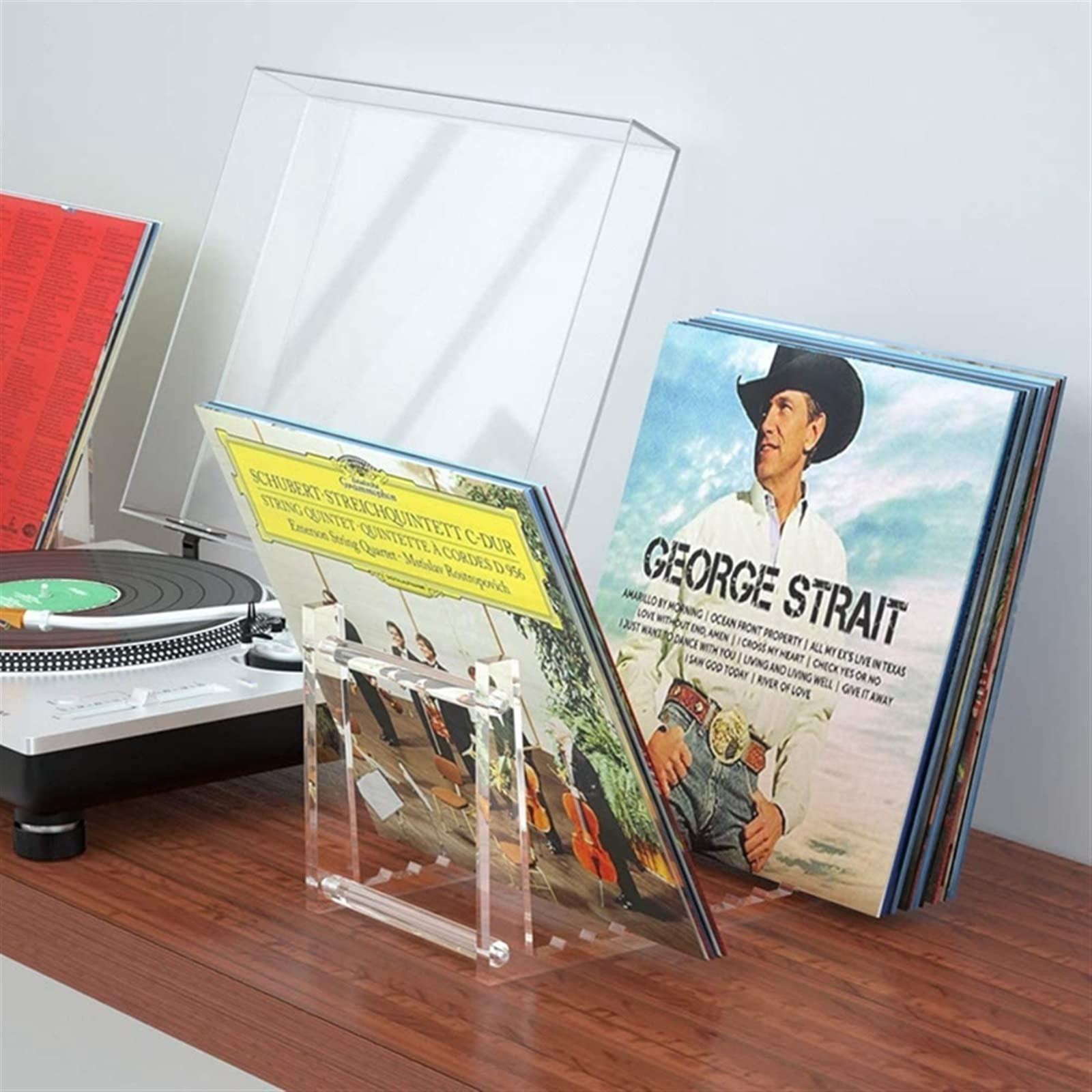MRKU Porta Dischi in Vinile, espositore per CD, Organizer per la casa, Supporto da Tavolo in Acrilico Trasparente.