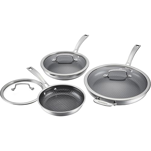 Cuisinart FusionPlus Nonstick Stainless Steel Cookware Set, 6-Piece Skillet Cooking Set with PFAS-Free PURELYSEAR Ceramic Non Stick Technology, Scratch Proof, Cool Grip Handles, Dishwasher Safe