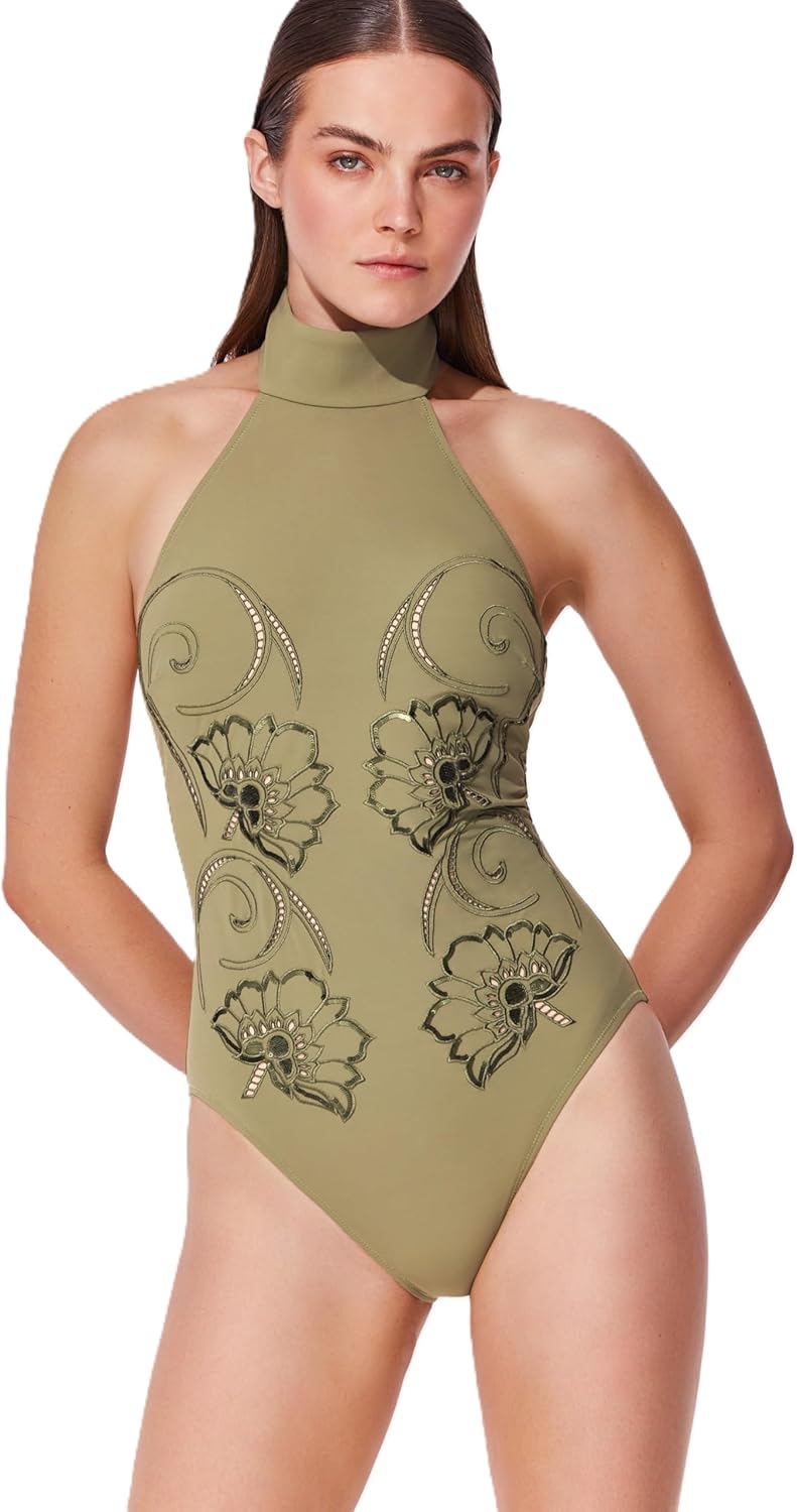 Gottex Hokkaido One Piece - Sequin Embroidered Design, Mock Neckline with Back Button Closure, Removable Soft Cups - Image 5