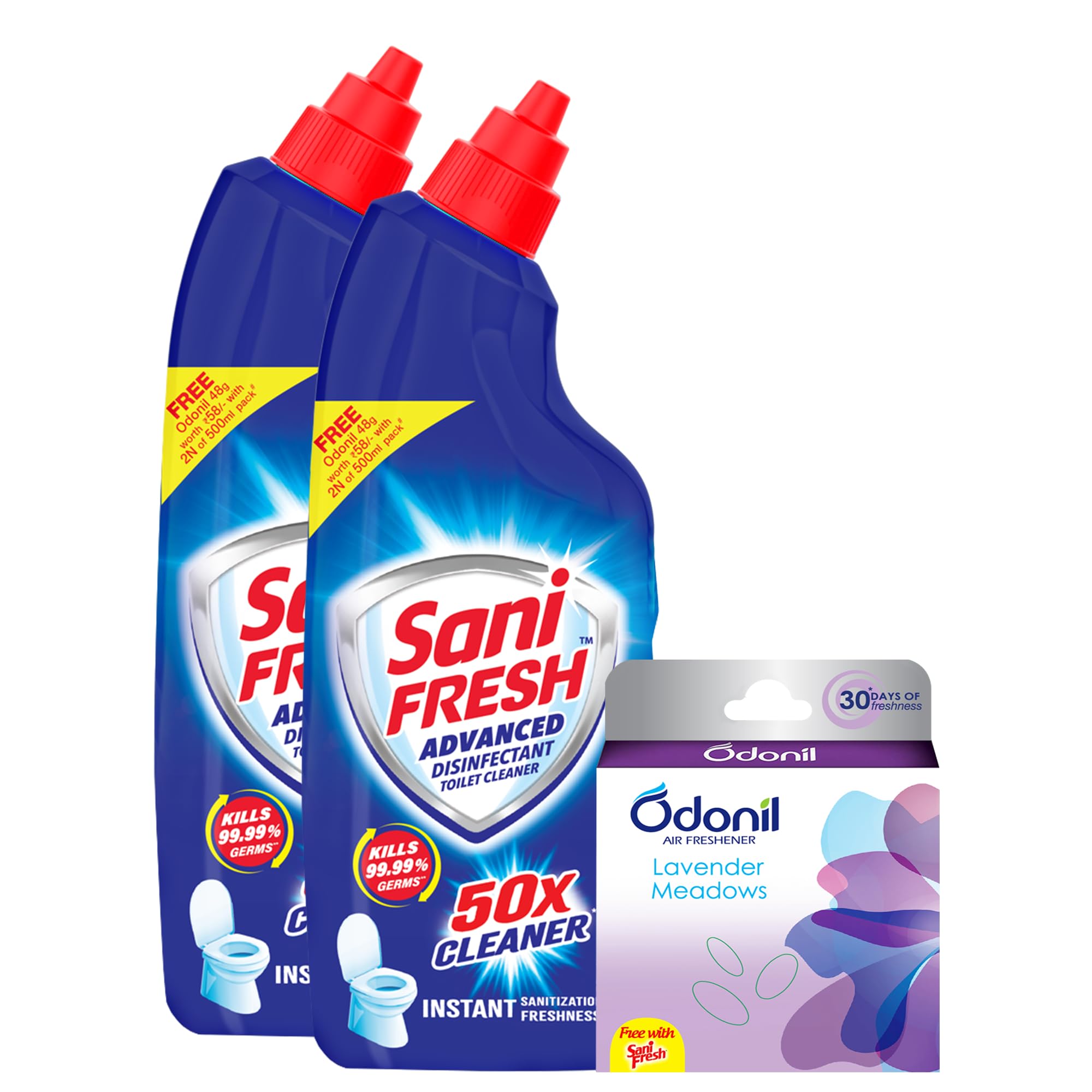 Shine Toilet Cleaner -500ml (Pack of 2) with Free Odonil Air Freshner - 50g