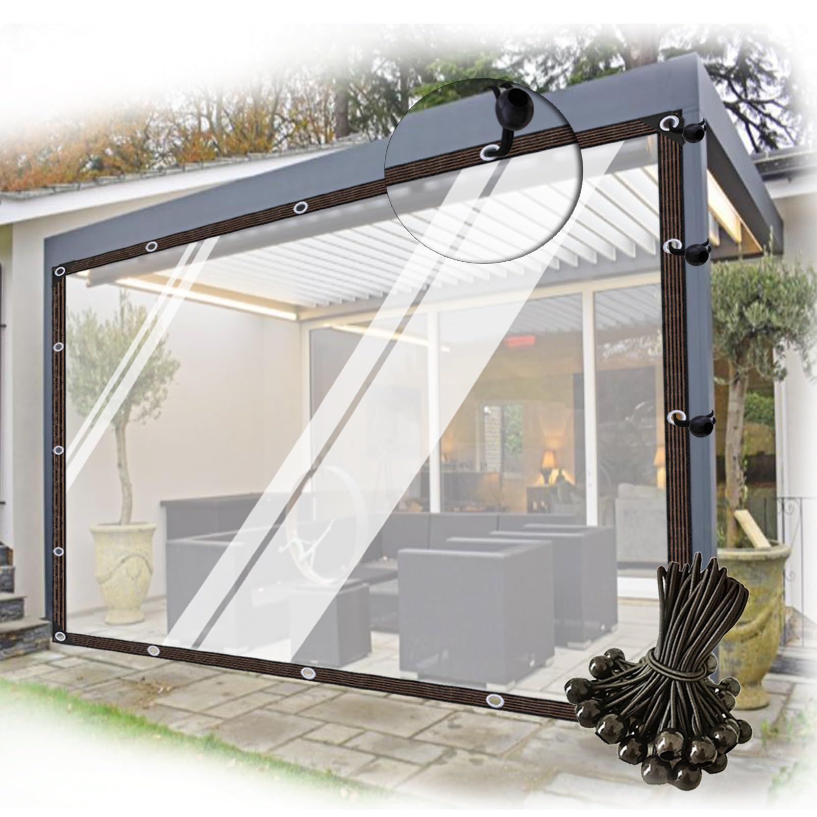 Tonuuoei Waterproof Pergola Side Panels, Heavy Duty Tarpaulin with Eyelets for Garden Patio Porch, Customizable Plastic Partition Screen