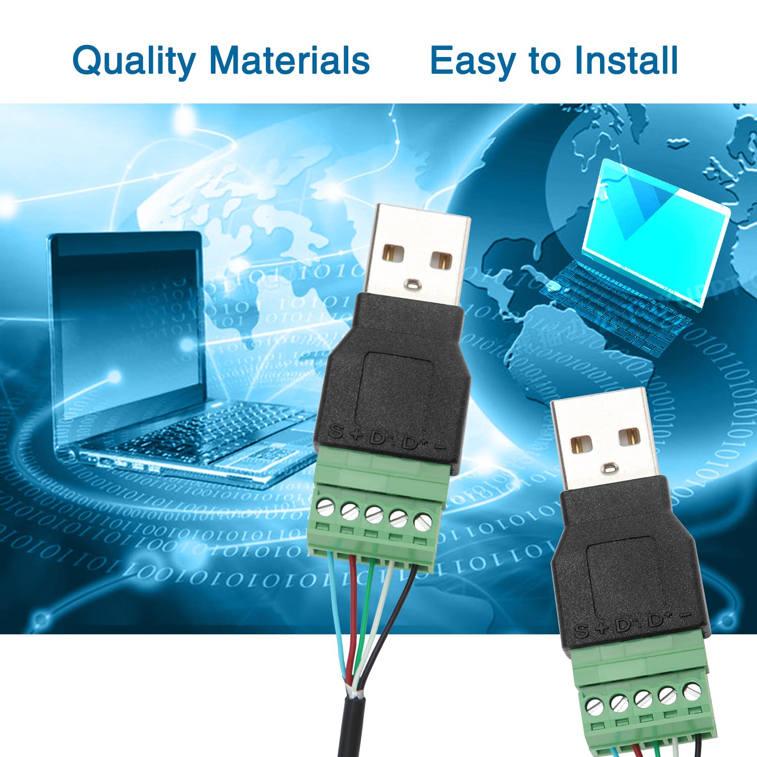 Adattatore USB A Morsetti A Vite - 2 Pezzi, USB 2.0 Maschio A 5 Poli, Per Cablaggio Senza Saldatura