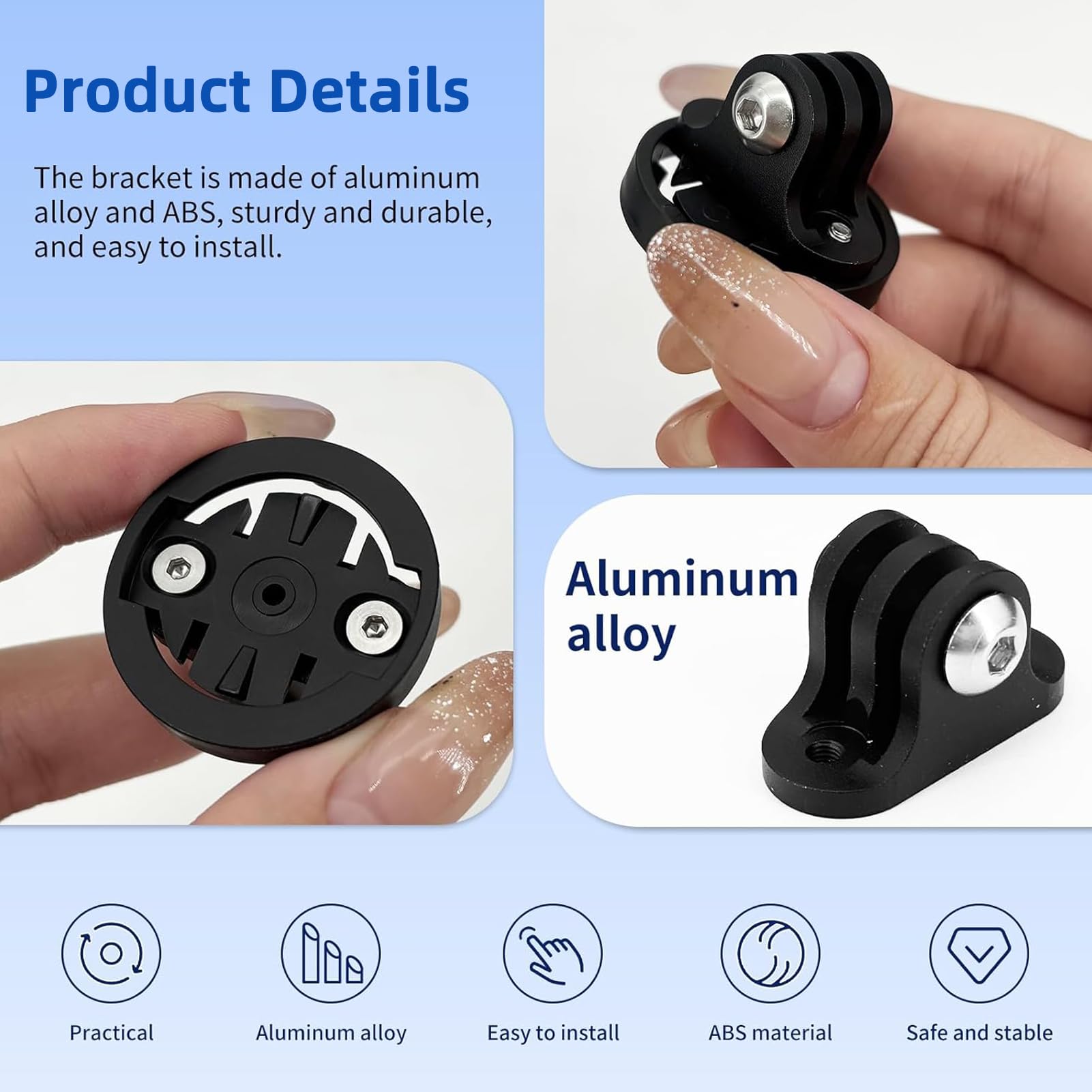 Soporte de Bicicleta para Garmin & Gopro, 2 Juegos Universal Combo Adaptador, Compatible con Computadora de Bicicleta Garmin Edge, Espaciado 20-22mm, Base Fija para Luz y Cámara, Color Negro