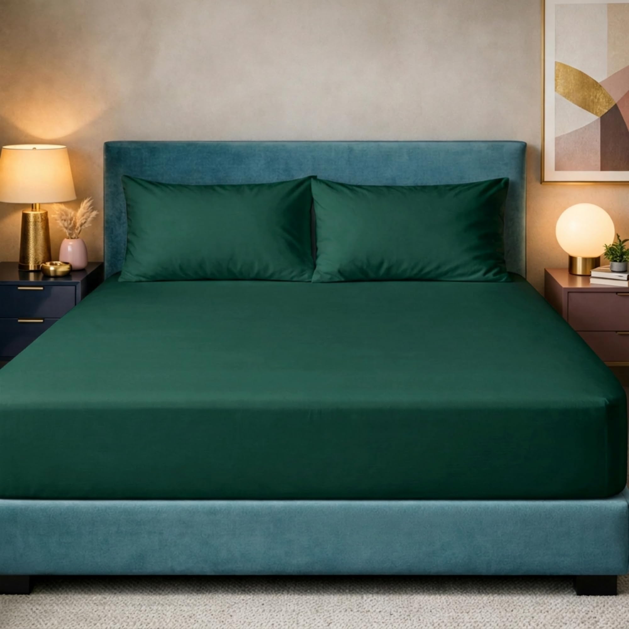Z&A Bedding Emerald Green Fitted Sheet Small Double - 30CM Extra Deep Elastic Corners Bedsheet, Soft Brushed Microfibre Sheet, Washable, Shrinkage & Fade Resistant