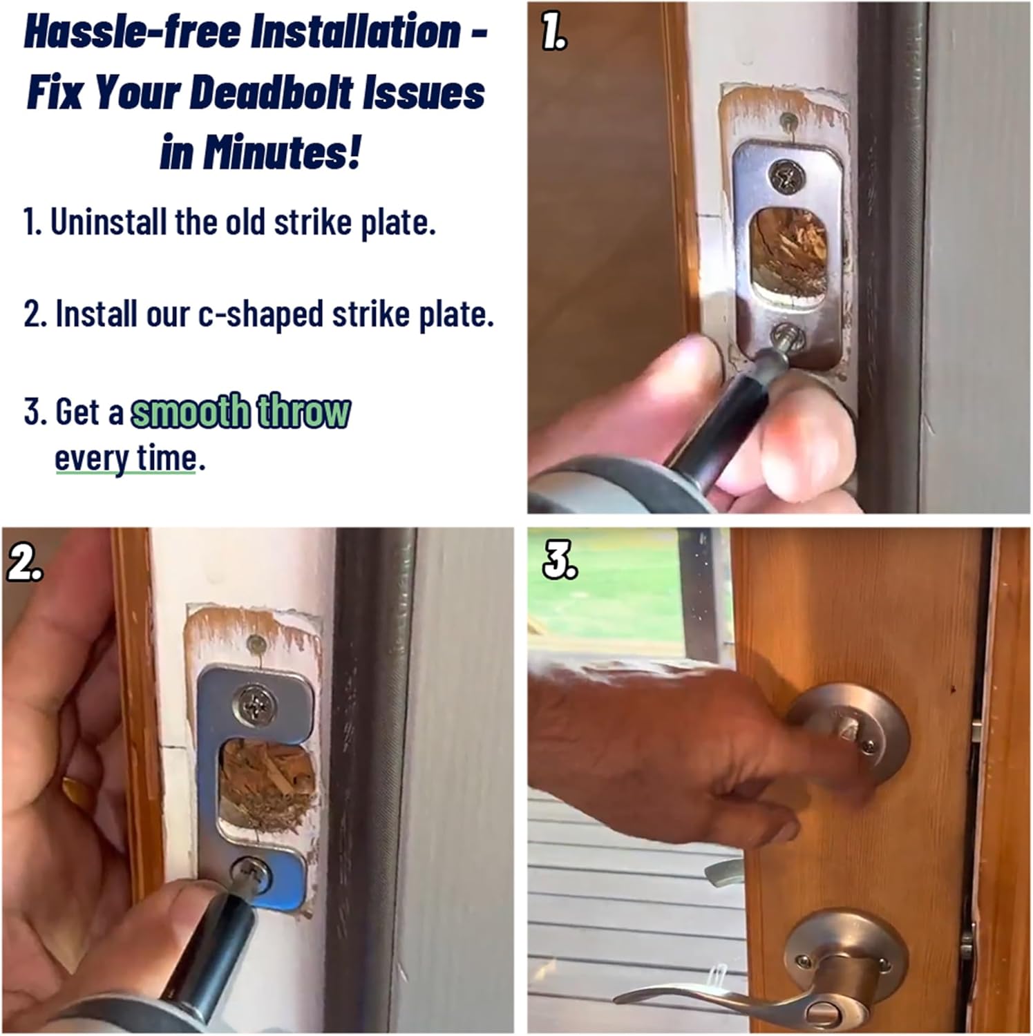 Adjustable Strike Plate for Exterior Doors - Large Hole for Deadbolts and Electronic Locks - Home and Rental Security Strike Plate - Smooth Lock Every Time - Property Managers Favorite - 1 x 2.25 in