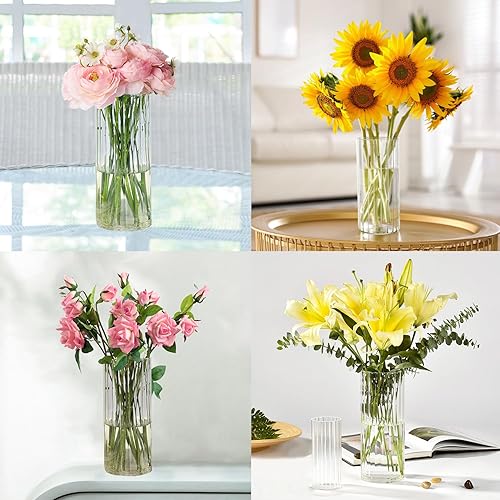 Miniatura 5 de Gute Jarrones de vidrio de 10 pulgadas para decoración, florero para decoración del hogar, moderno jarrón transparente decorativo para centros de