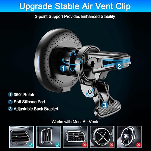 Miniatura 6 de Soporte magnético inalámbrico para cargador de automóvil, compatible con cargador de auto MagSafe, soporte de teléfono de ventilación de aire de