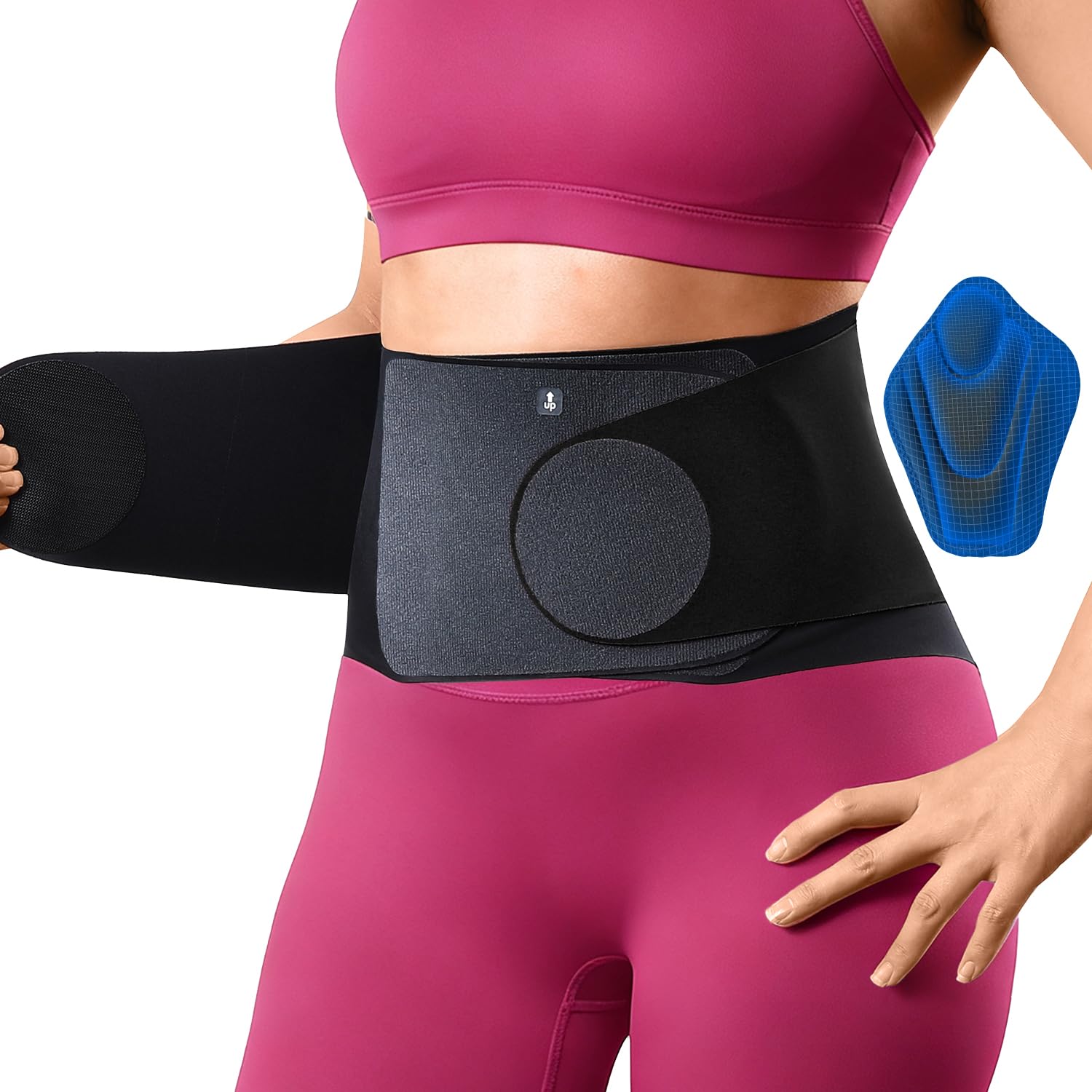 Ultra Thin Back Brace for Women Men, Seamless Yoga Fabric for All Day Comfort, Slim-Fit, Wear under Clothes, Removable Lumbar Pad for Lower Back Pain, Sciatica, Posture, Lifting, Black, Size M