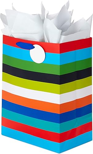 Miniatura 5 de Hallmark Bolsa de regalo extra grande de 17 pulgadas con papel de seda (rayas arcoíris) para cumpleaños, graduaciones, baby showers, día del padre