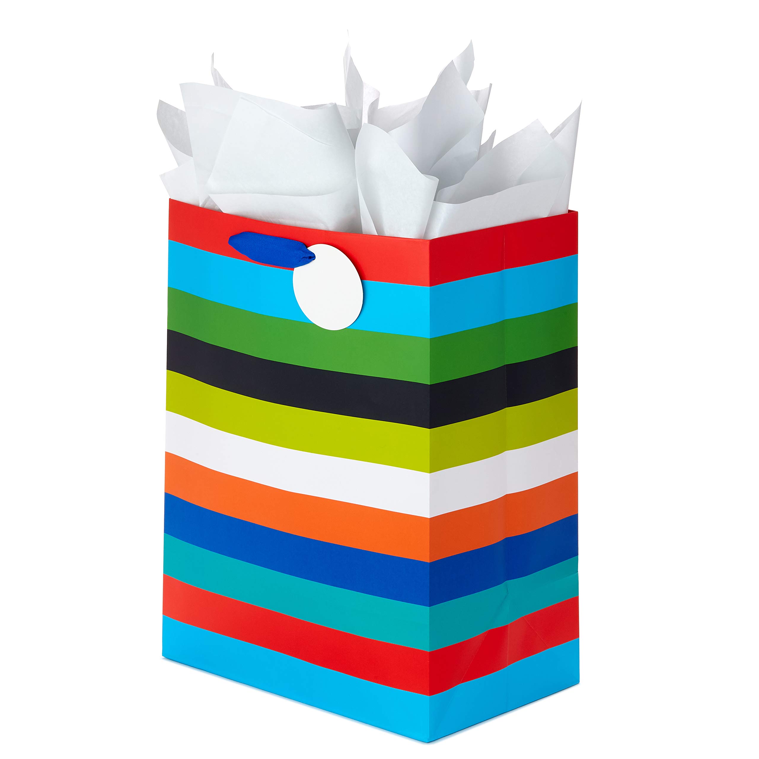 Hallmark 17" Extra Large Gift Bag with Tissue Paper (Rainbow Stripes) for Birthdays, Graduations, Baby Showers, Father's Day