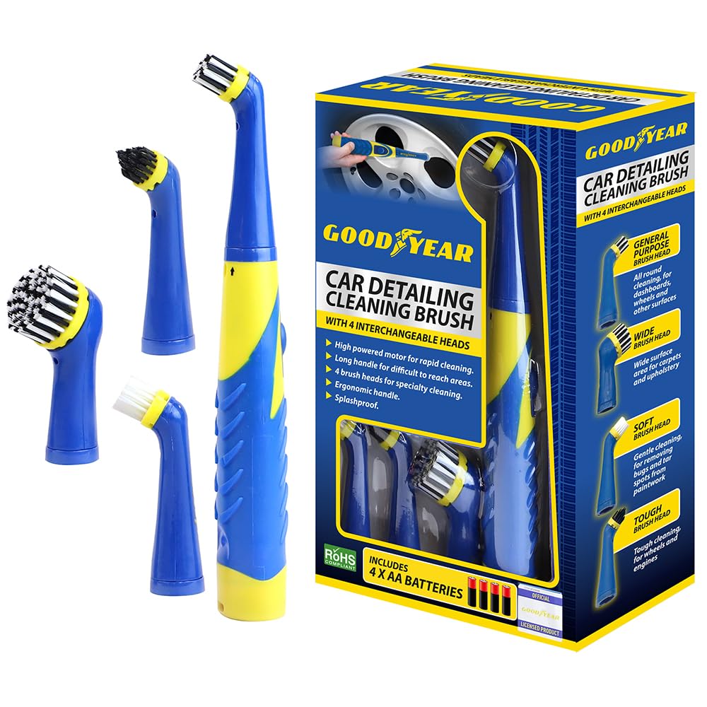 Goodyear Professional Car Detailing Scrubber Brush | 4 Heads | Internal and External Cleaning | Dashboard | Alloys | Hard to Reach Gaps