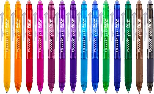 ParKoo Retractable Erasable Gel Pens Clicker, Fine Point 0.7mm, Assorted Color Inks for Drawing Writing, 10-Pack(14 Colors)