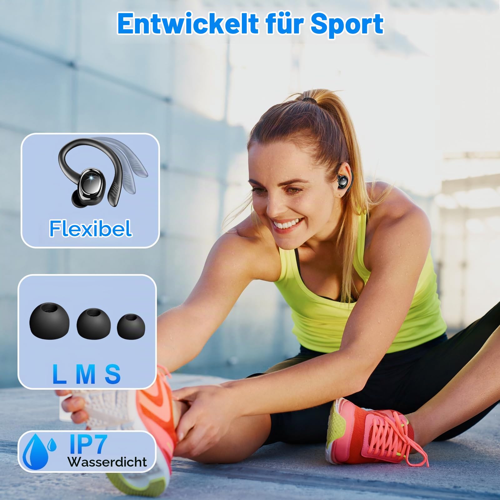Bluetooth 5.4 Kopfhörer Sport, 2026 Kopfhörer Kabellos Bluetooth 6D Bass | App EQ Steuerung/4 ENC Mic/50H Noise Cancelling Ear buds, USB-C Sportkopfhörer IP7 Wasserdicht In Ear Ohrhörer für Joggen Gym