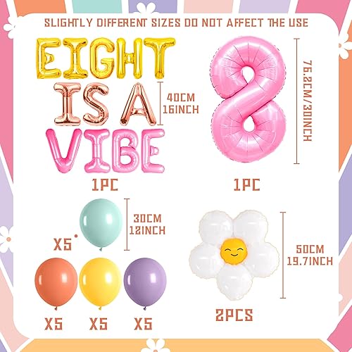 Miniatura 2 de Eight is A Vibe - Decoración de fiesta de 8. cumpleaños, pancarta hippie bohemia, decoración retro de flores de margaritas de los años 60 y 70,