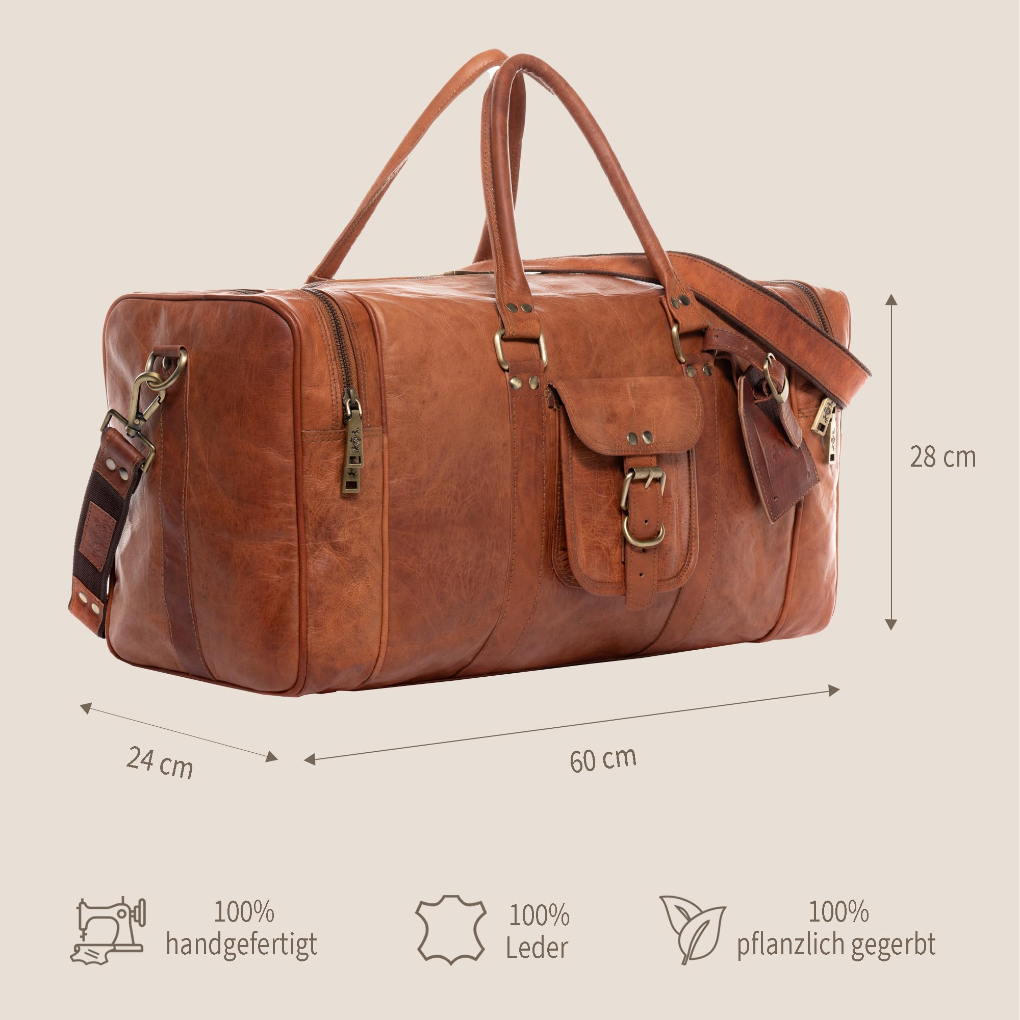 SID & VAIN Weekender Landon Sporttasche groß Herren 60 cm Reisetasche Handgepäck braun Vintage Leder