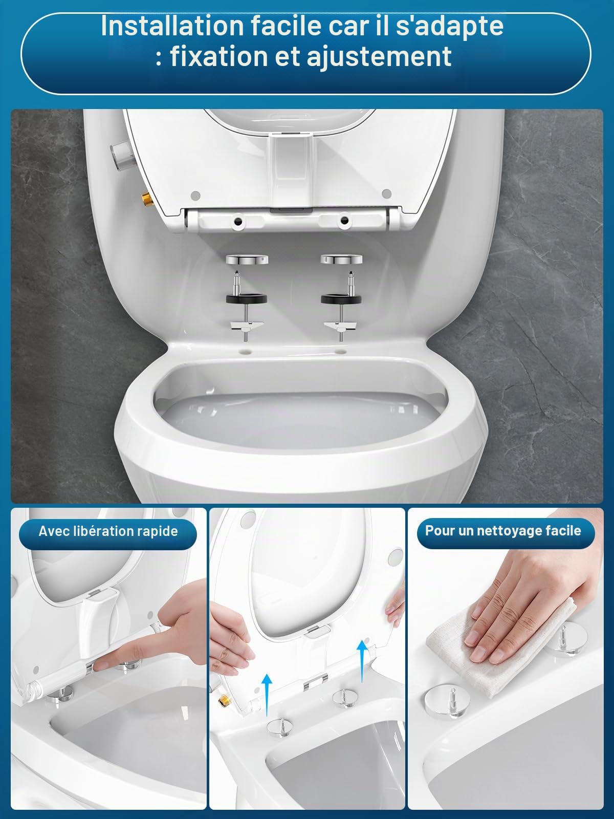 YEAUPE PRO Abattant de toilette ovale universel à fermeture douce avec bidet – Abattant de toilette non électrique avec double buses autonettoyantes, dos séparé et nettoyage féminin (blanc, ovale)