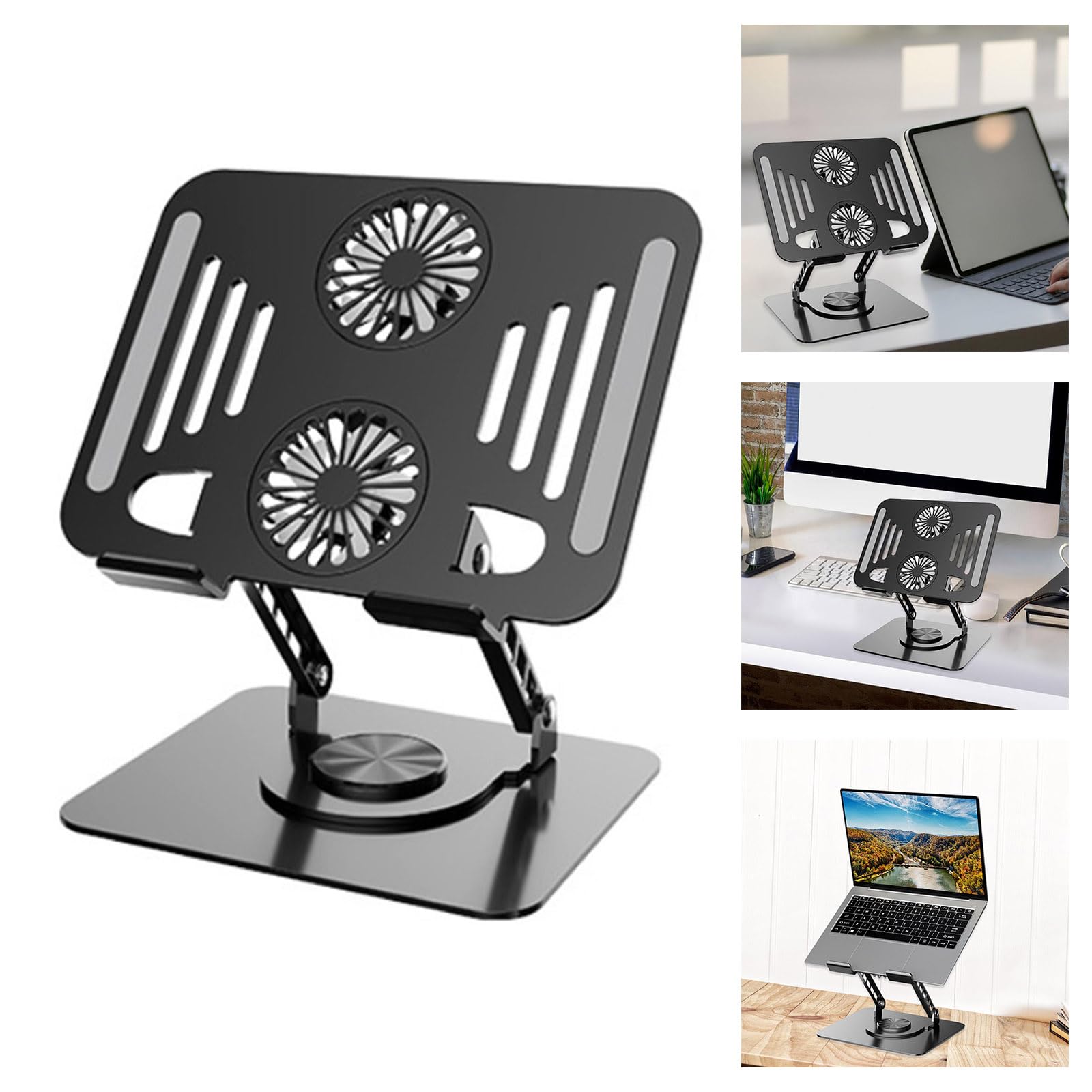 Soporte ergonómico para portátil con diseño giratorio de 360 grados y altura de ajuste para un trabajo óptimo. Soporte de refrigeración para portátil