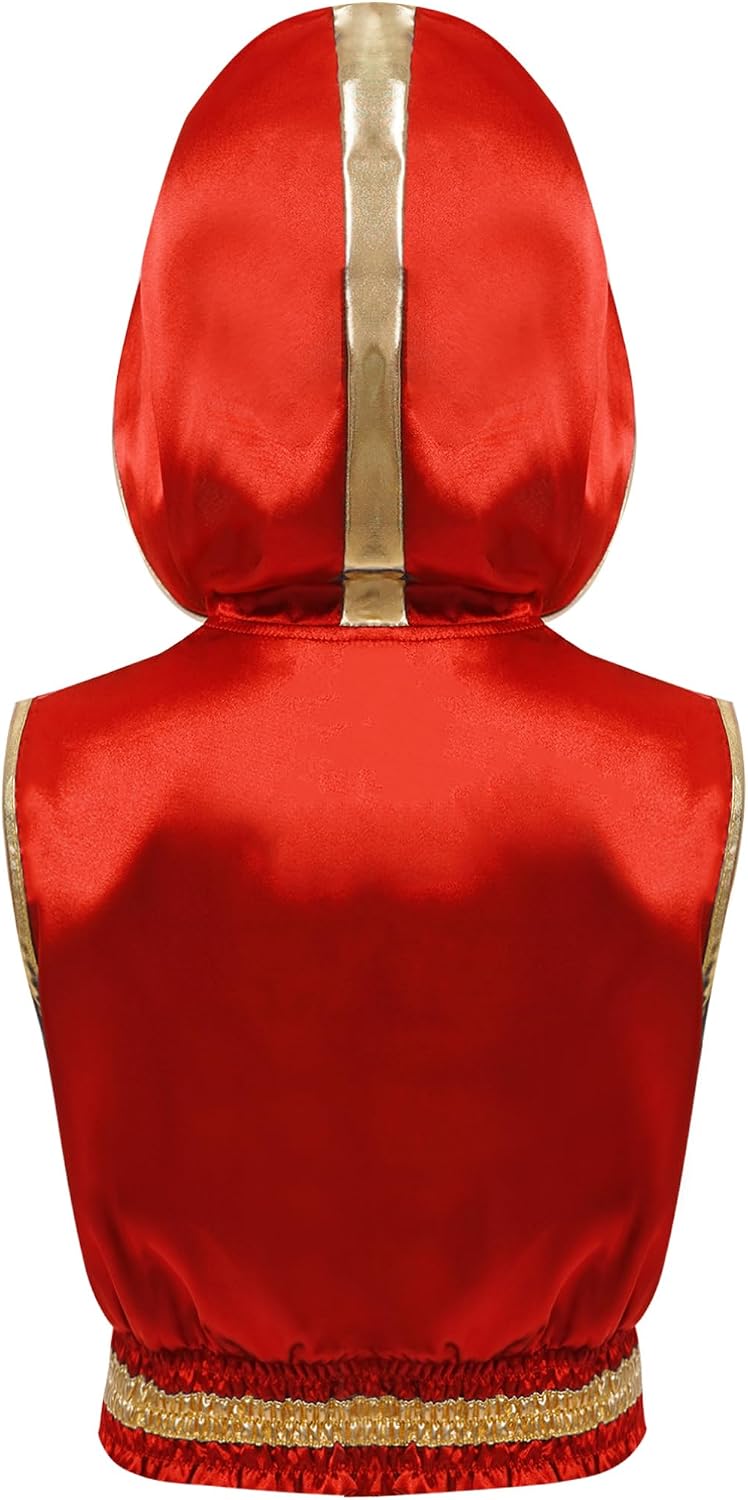 YiZYiF Kids Boys Sleeveless Color Block Metallic Trim Hooded Top Zipper Sports Boxing Hooded Vest Athlecamisole