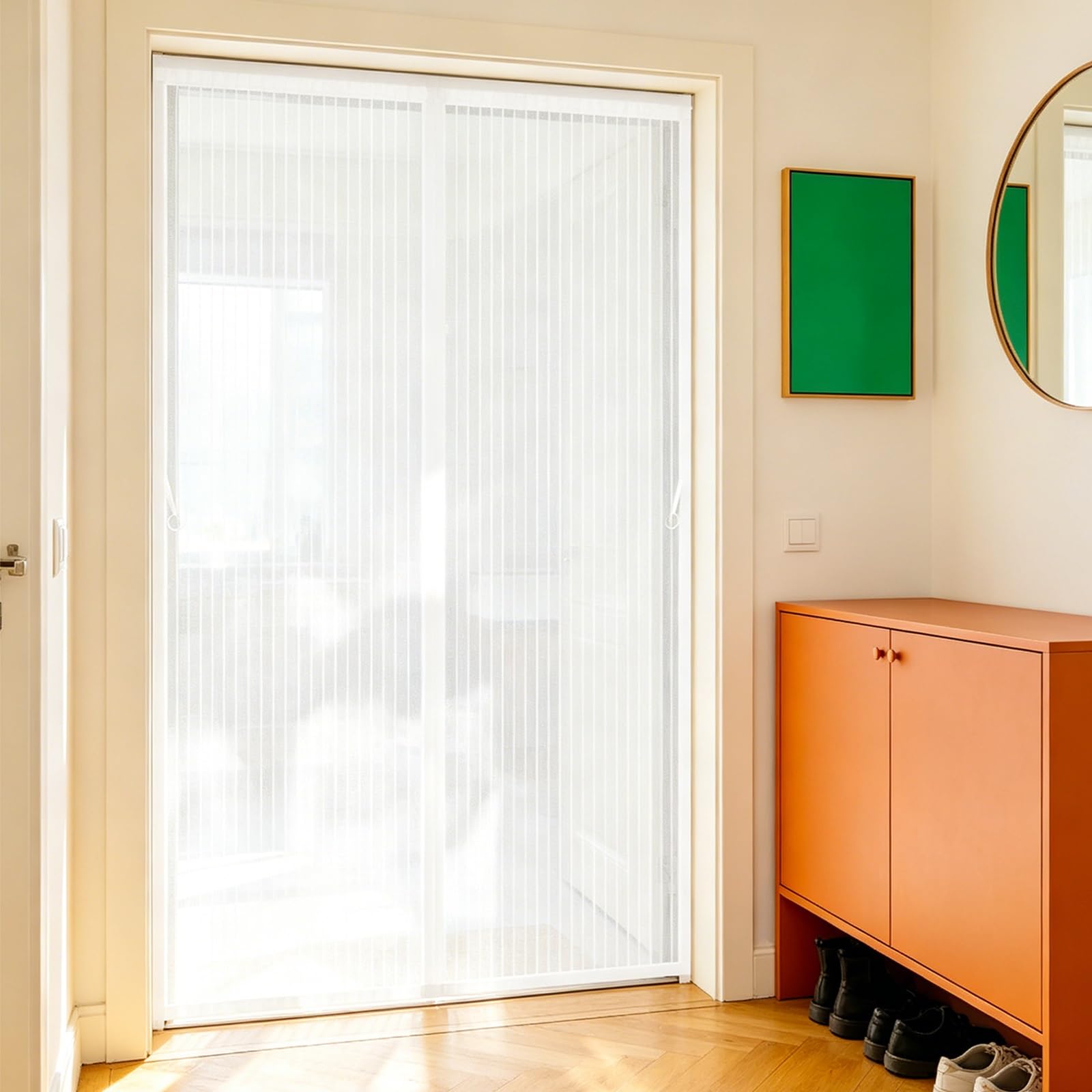 Cat Screen Door 145 x 230 cm Curtain, Heavy Duty Self-Sealing Mesh, Door Screen Automatically Closes Magnetic Screenfly Doors for Front Doors, Sliding, White