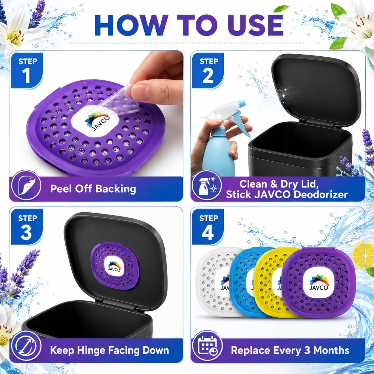 Trash Can Deodorizer & Odor Eliminator 4 in 1 – Garbage Can Deodorizer, Activated Charcoal Stick-On Odor Absorber for Garbage Cans = Up to 12 Months Freshness thumbnail