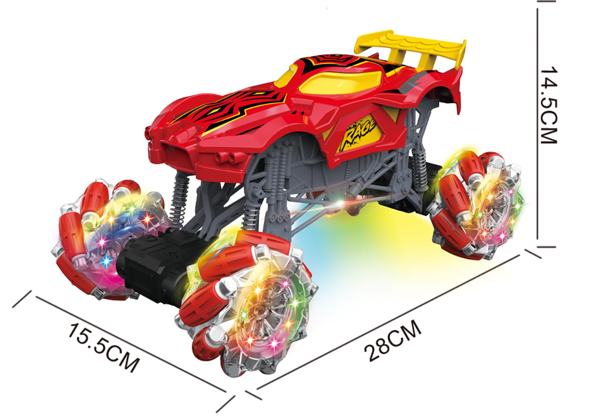 ECCRIS RC Stunt Cars Remote Control Car, Double Sided Driving 360 Degree Flips Rotating Car Toy, 4 Wheel Drive Drifting Stunts Toy for Boys and Girls, Medium, Red, ZJ23-197-2