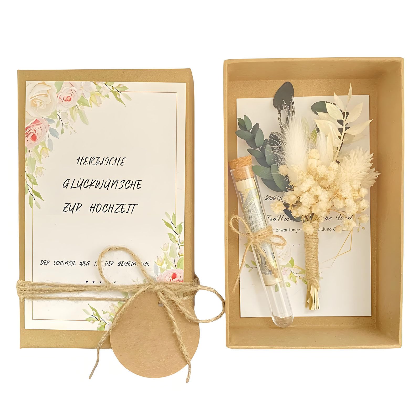 Geldgeschenk Hochzeit Hochzeitsgeschenke für Brautpaar Geschenkbox verpackungen inklusive Hochzeitskarten Trockenblumen Reagenzglas Hochzeitstag Hochzeitsgeschenk Geld (Hochzeit)