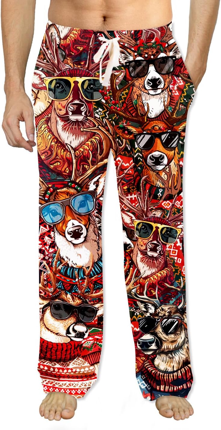 Mens Pajama Pants Christmas Halloween Sleepwear Lounge Pjs Pants with Pockets