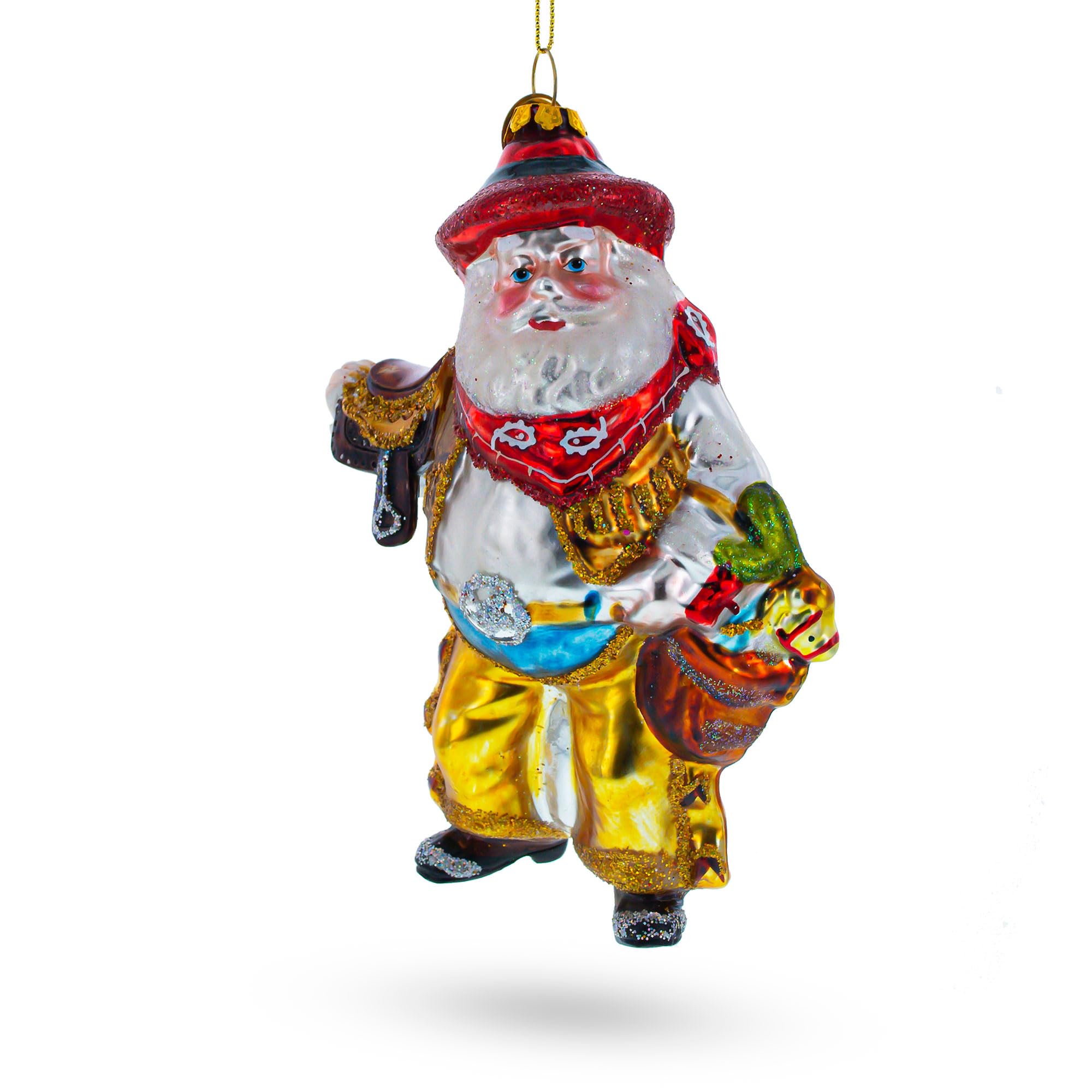 Père Noël Cowboy Décoration en Verre Soufflé Peint à la Main BestPysanky
