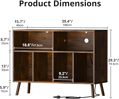 Vista 2 de Cozy Castle - Soporte para tocadiscos con gabinete de almacenamiento para vinilos, mesa de tocadiscos de madera con estante abierto, organizador