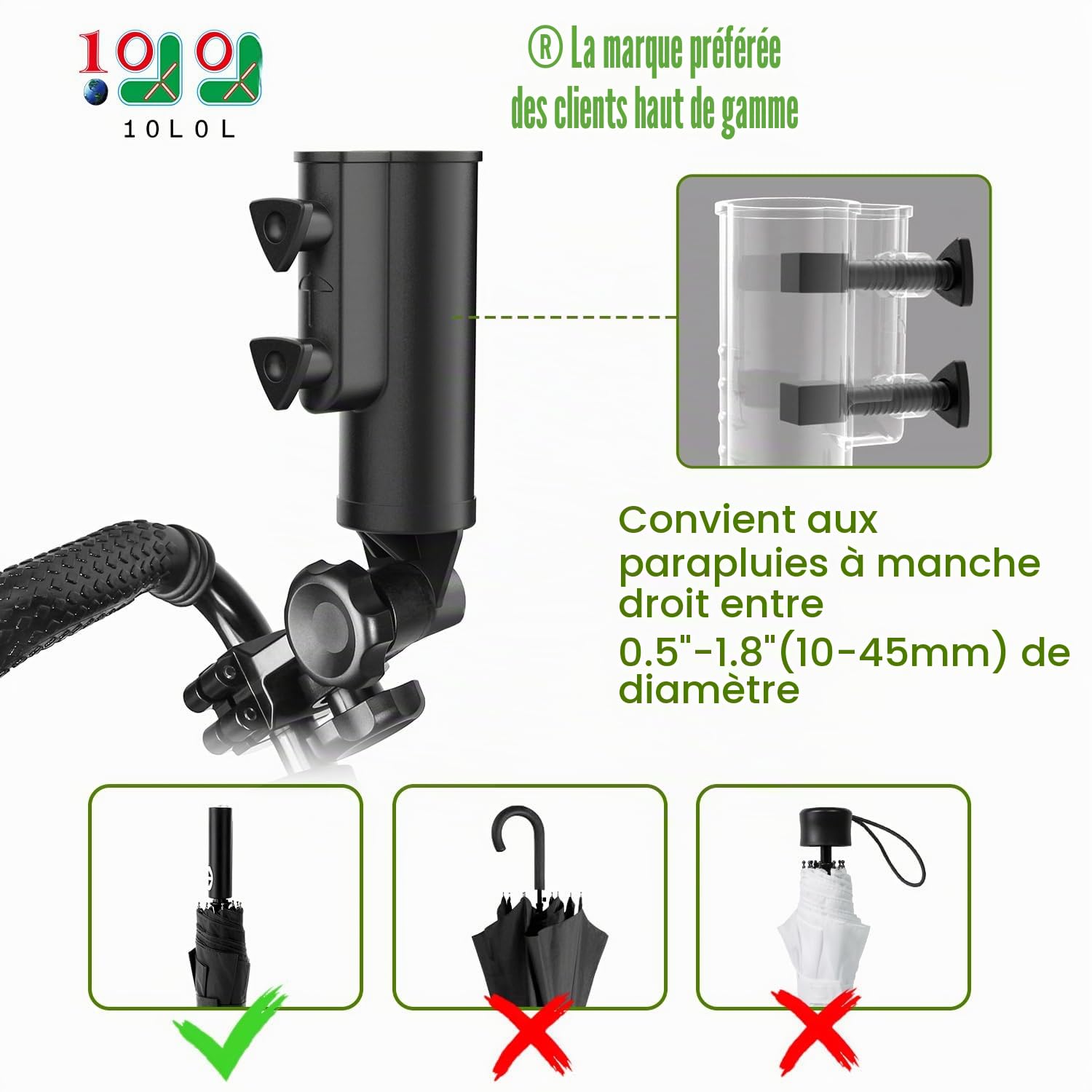 10L0L Support Universel de Parapluie de Golf pour Chariot, Stable et sûr, résistant au Vent sans se briser, adapté aux bicyclettes/Jouets/chaises roulantes（Old/amélioré Base hexagonale en Aluminium