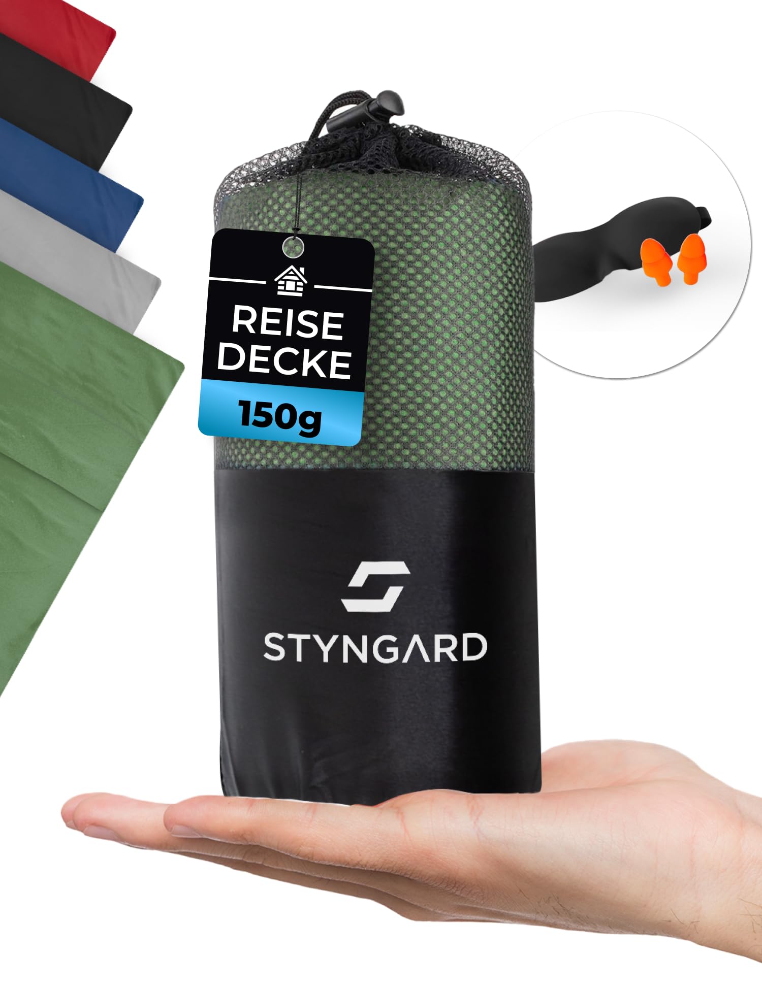 STYNGARD Ultraleichte Reisedecke kleines Packmaß aus 100% Baumwolle - Campingdecke leicht & dünn [150g] - Reisedecke Flugzeug atmungsaktiv [150 x 200cm] Modell Garda