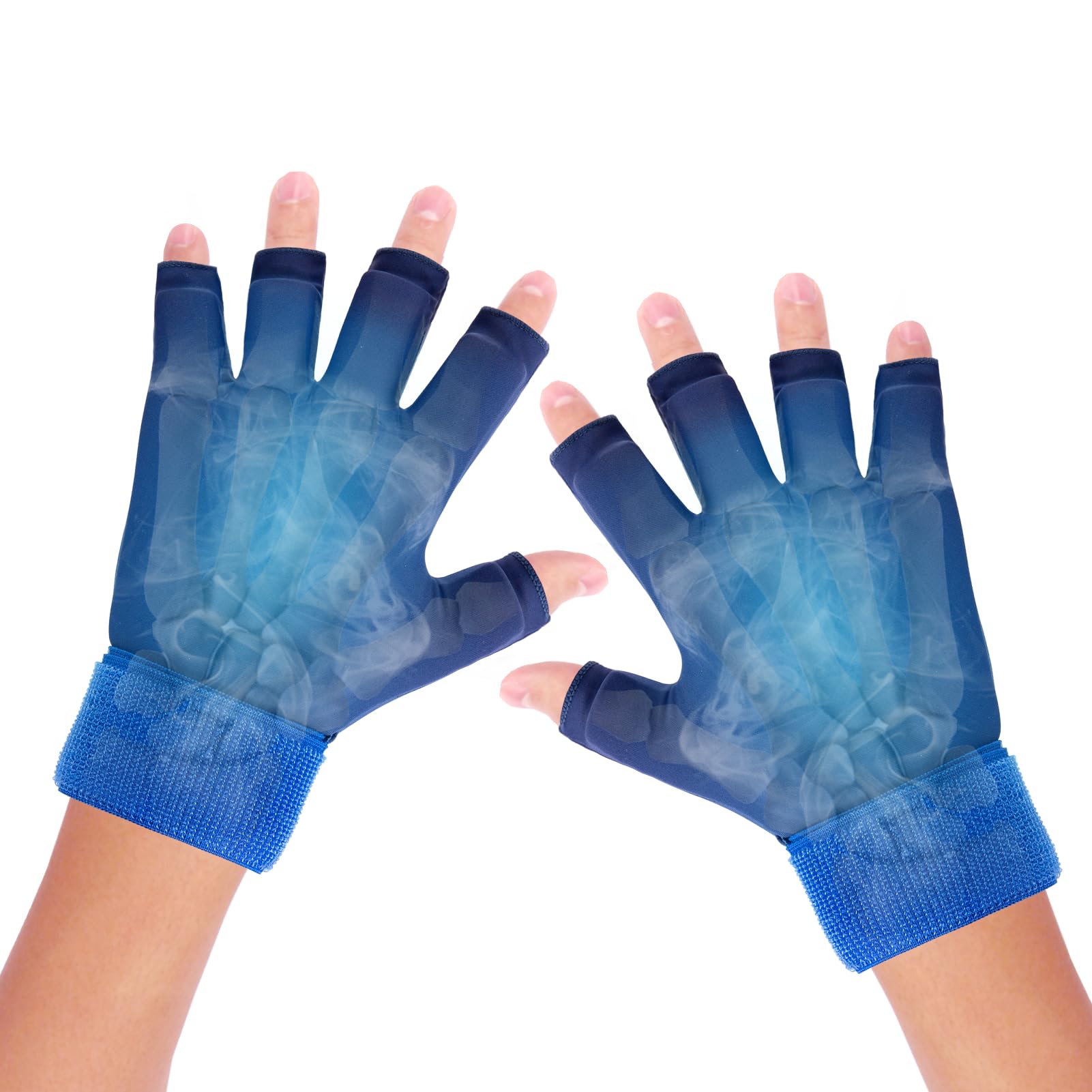 2 guantes de compresión para artritis de dedos para aliviar el dolor, terapias ajustables para frío y calor, bolsa de hielo de muñeca, guantes de hielo de gel azul reutilizables, manga de bolsa de