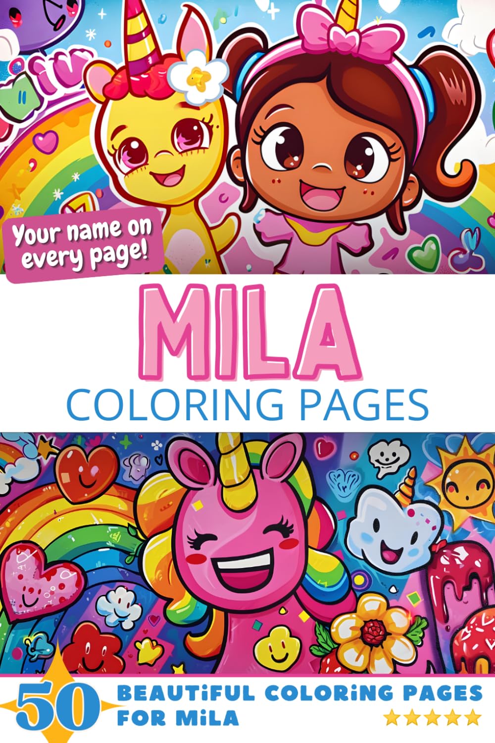 Mila Coloring Pages: Wow-Effect! Your name on every page - Mila coloring book - 6x9" - 50x Mila coloring page - Fantastic Gift
