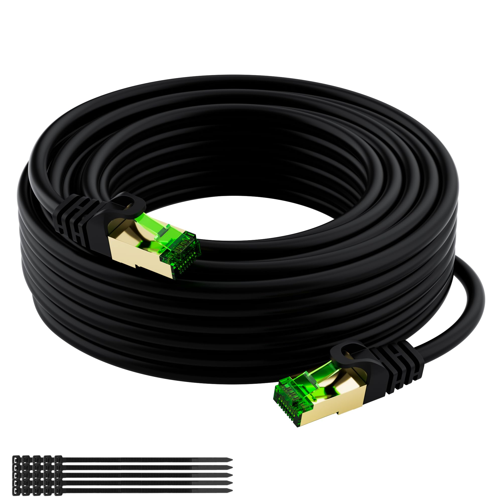 Mygatti 7.5 Meter CAT 8 Netzwerkkabel 40Gbps für Außen- & Innenbereich,2000MHz S/FTP Ethernet Kabel,Wetterfest,UV-beständig,POE,LAN Kabel,Patchkabel,grün vergoldeter RJ45 Stecker+25 Kabelbindern