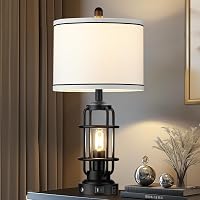 Lolikit 26" Industrial Modern Table Lamp: 3-Way Dimmable Bedside Night Light with USB A+C Ports, AC Outlet, Touch Control (2 LED Bulbs Included)