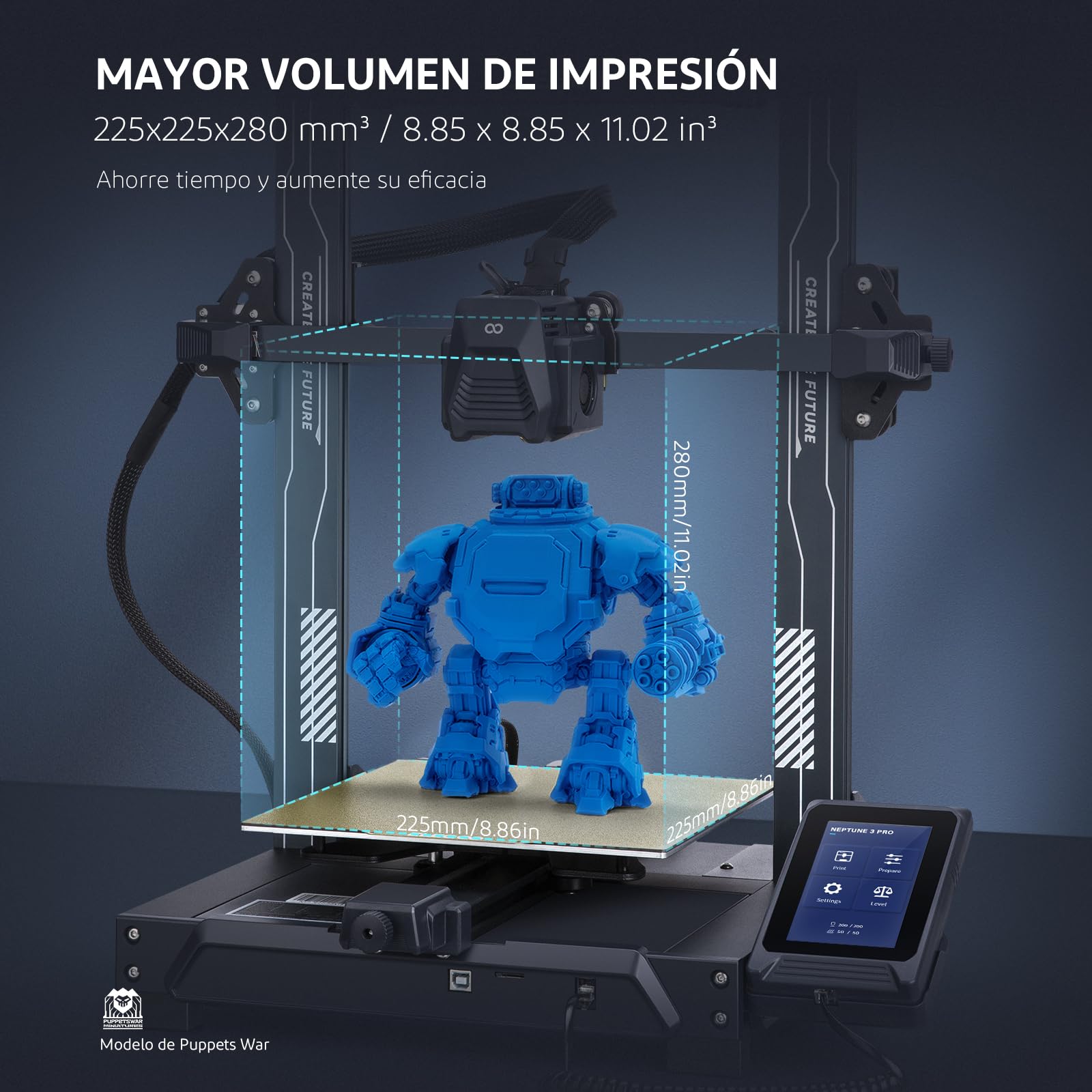 ELEGOO Neptune 3 Pro Impresora 3D, 180mm/s Velocidad de Impresión, Nivelación Automática de 36 Puntos, Extrusora Directa de Doble Engranaje, Pantalla Capacitiva Desmontable, 225x225x280 mm³
