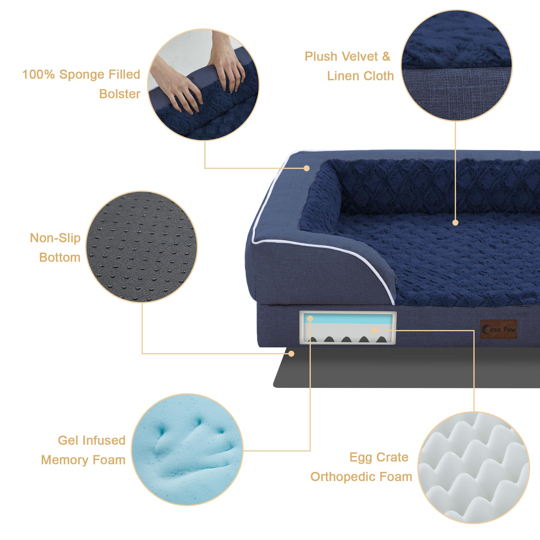 Casa Paw Orthopädisches Hundebett – Wasserdicht Mit Memory-Schaum & Seitlicher Nackenrolle