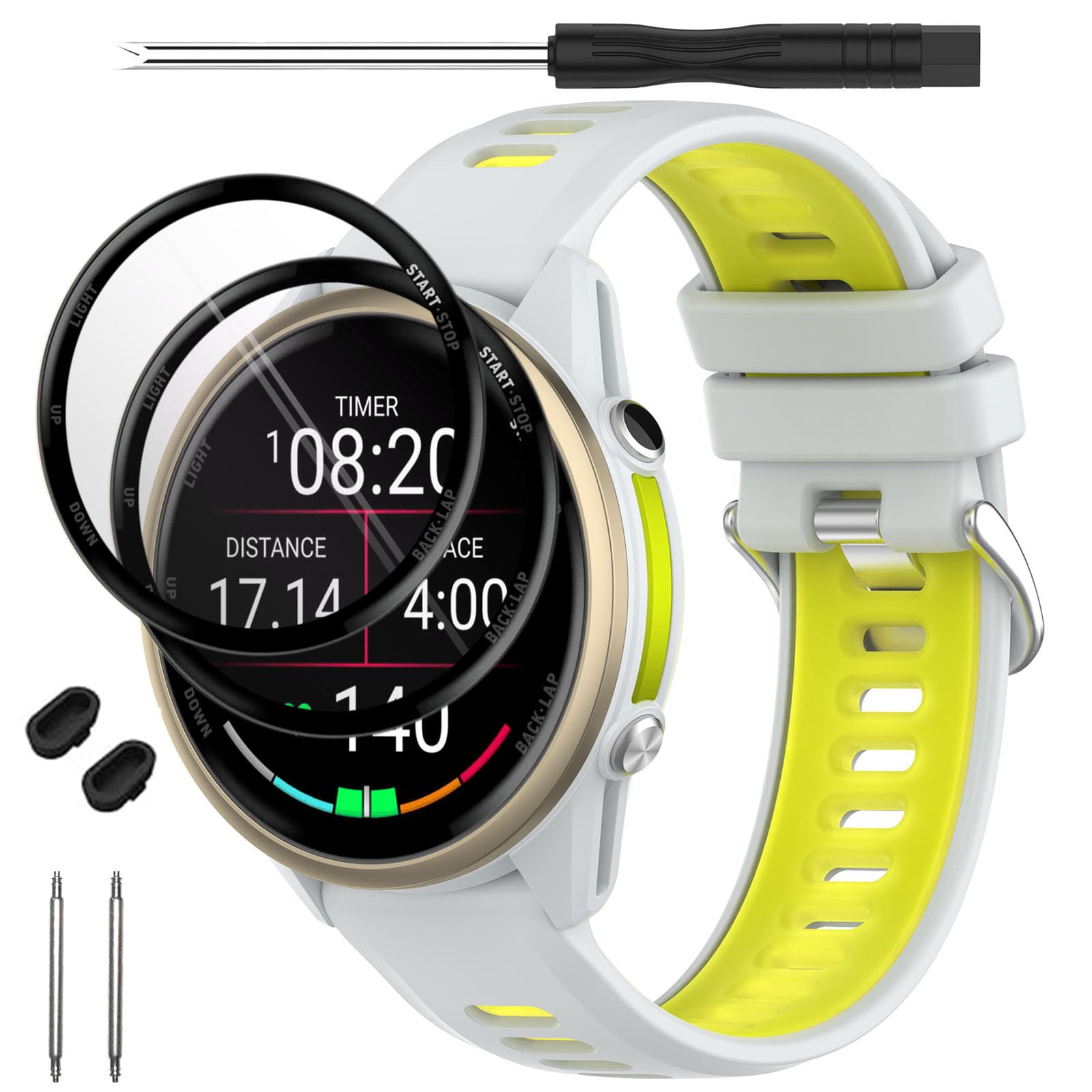 TopPerfekt Watch Straps Compatible with Garmin Forerunner 970, Soft Silicone Replacement Band Wristbands Fit for Garmin Forerunner 965/955/Descent G1 Smartwatch for Women Men White Stone - Lime โ image 1