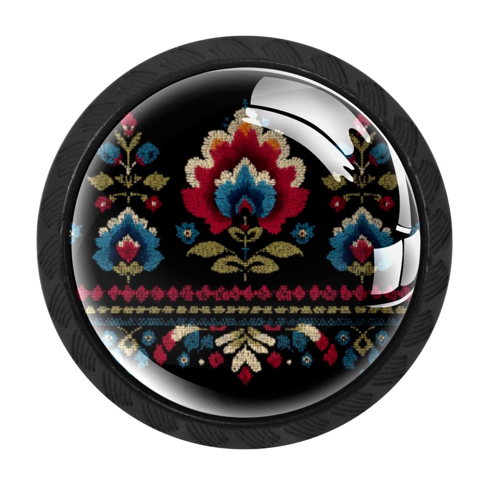 CHENZZZZ 4 PCS Motifs African Boho Paisley Floral (14) Crystal Glass Cabinet Knob Drawer Pull Handle for Kitchen Cupboard Dresser Wardrobe etc