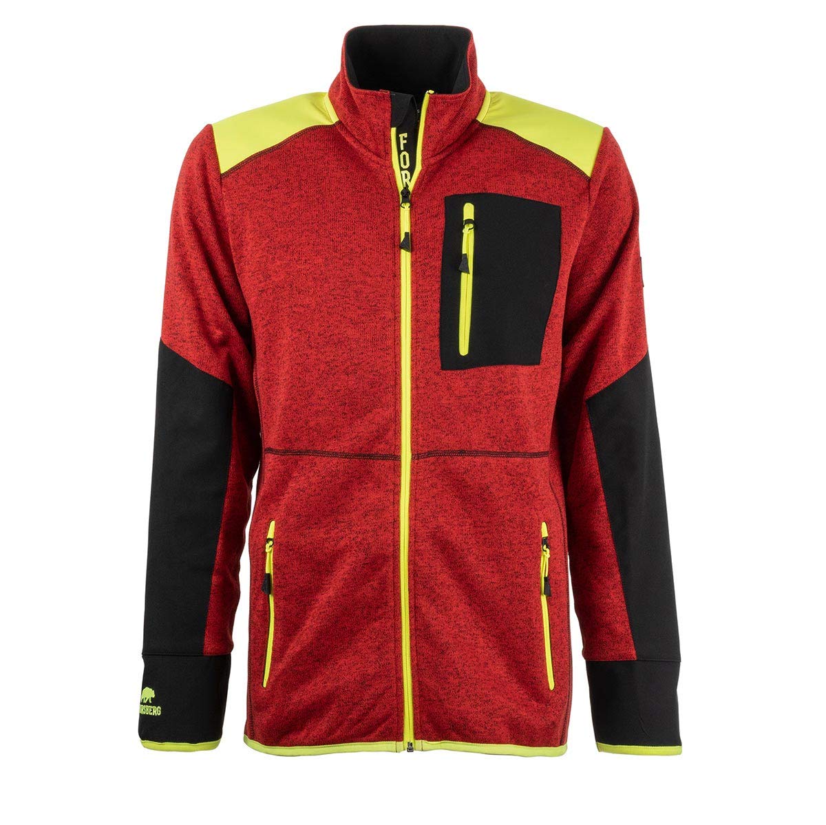 FORSBERG Strickjacke Forst Strickfleece mit Softshell Verstärkung rot neongelb gut sichtbar bequem robust hochwertig