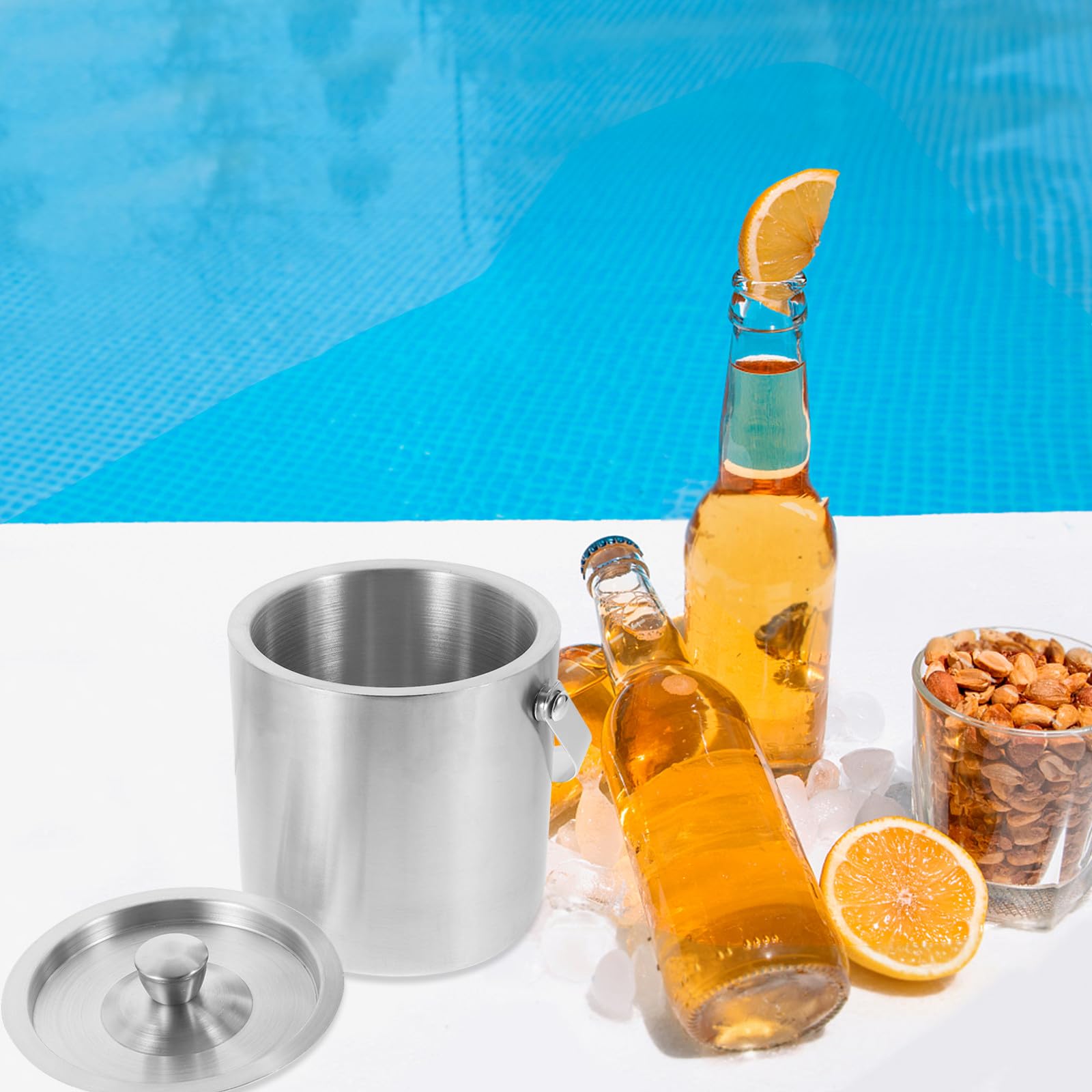 Seau à Glace de Bar Tonneau 1,6 L Acier Inoxydable Isolé